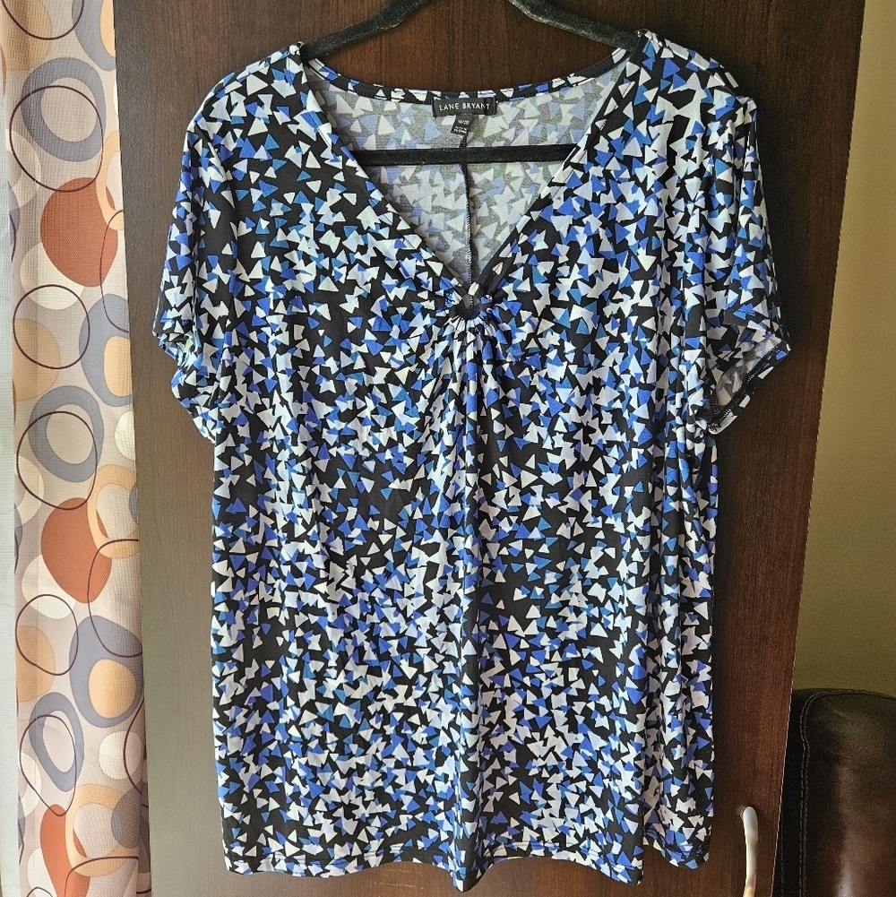 Lane Bryant Women's Geometric Blue and Black Blouse Size 18/20